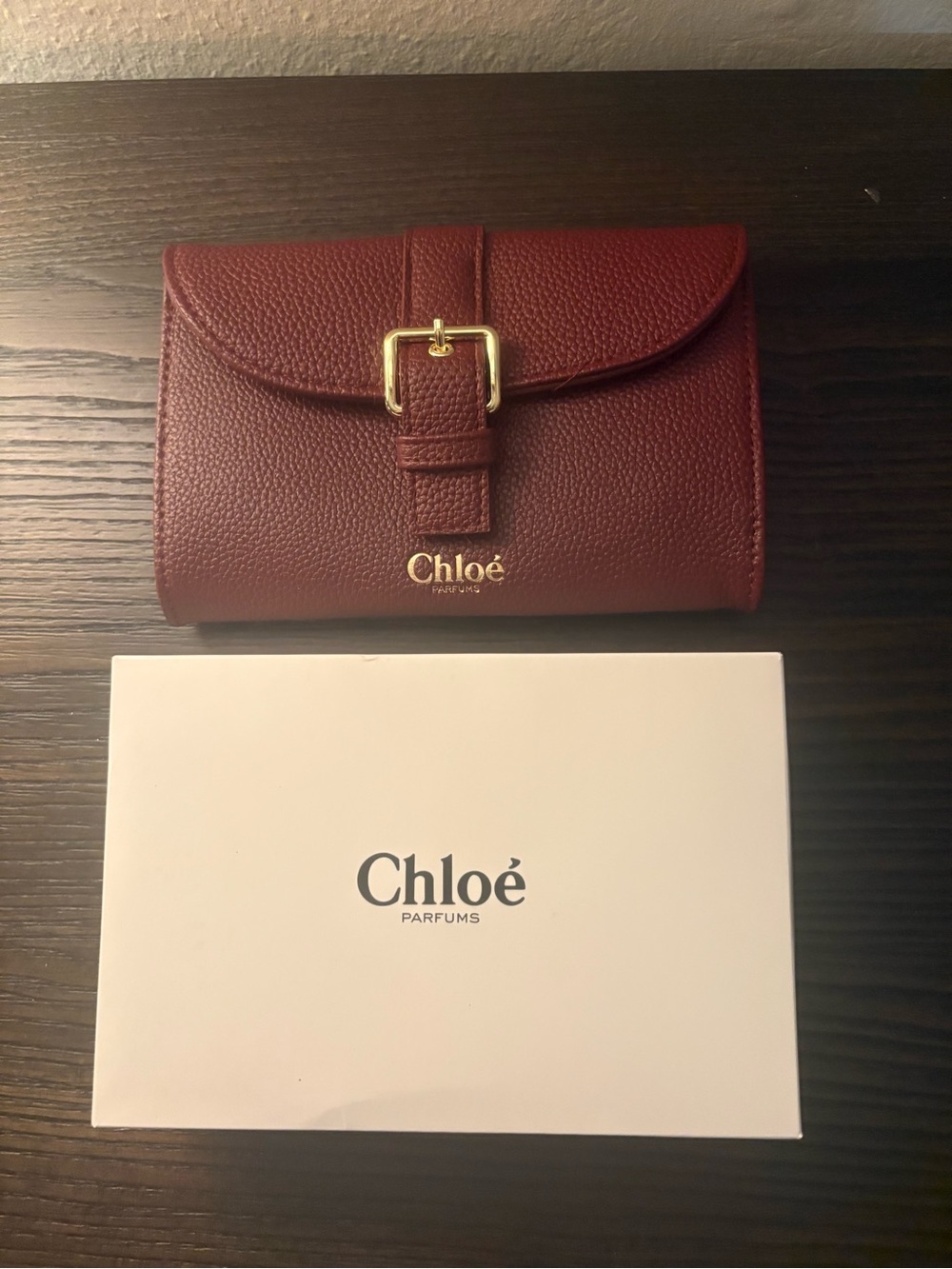 NEW Chloe Burgundy Leather Wallet with Gold Buckle
